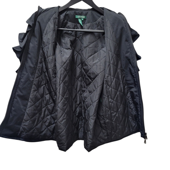 Lauren Ralph Lauren Women's Full-Zip Ruffled Spring Black Light Jacket Medium - Picture 6 of 10